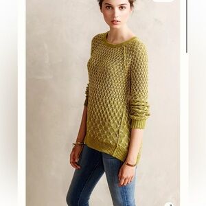 Moth Anthropologie Dot-Dot Pullover Sweater Women’s Small Green Honeycomb Knit